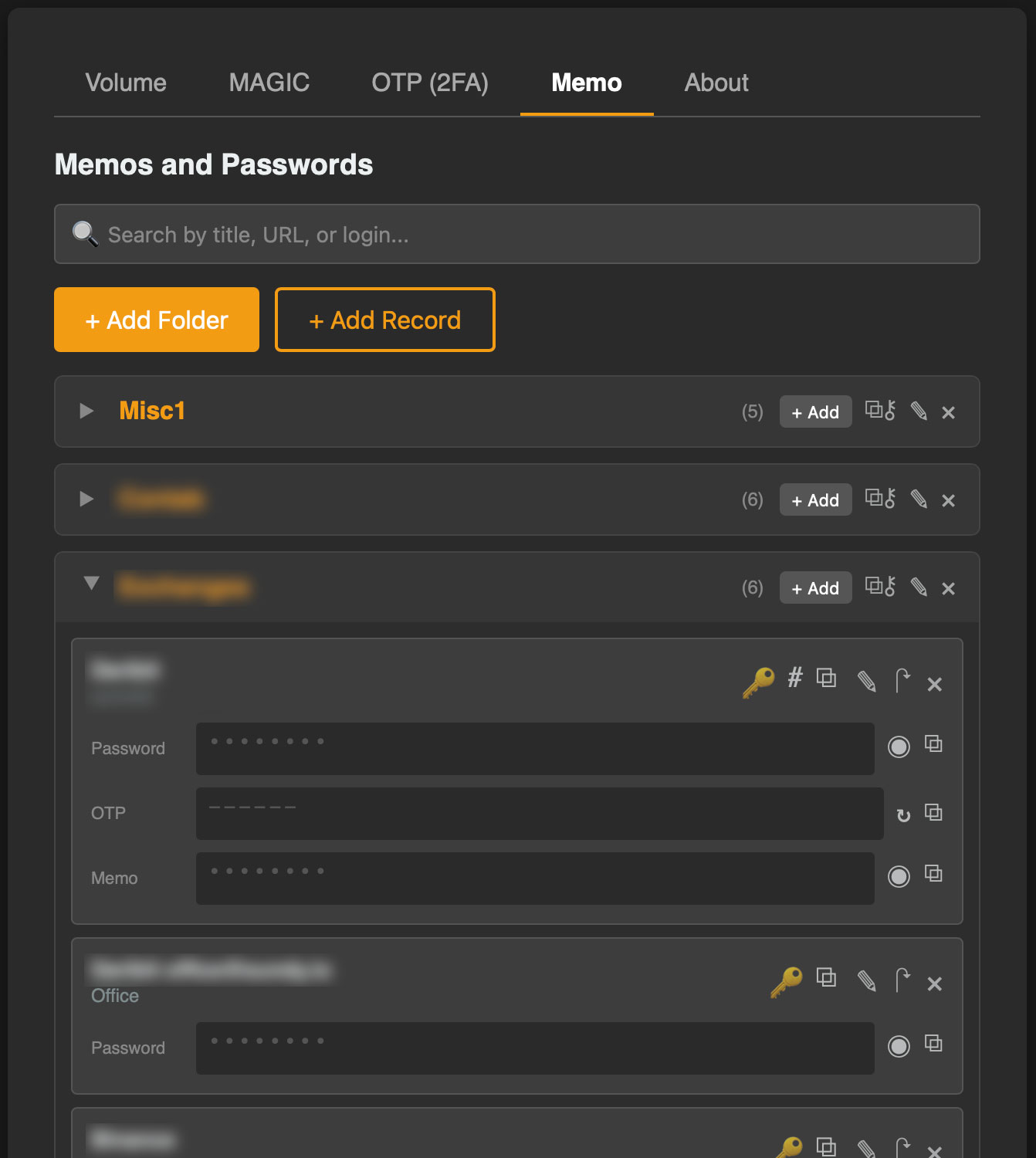 Sundy Memo folder and record list