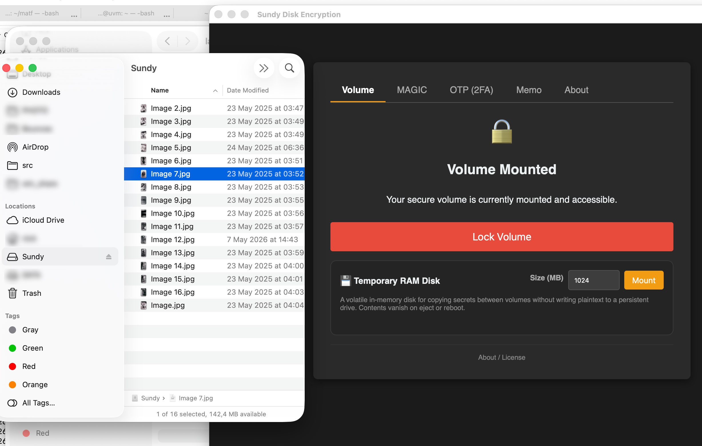 Mounted Sundy encrypted volume in Finder